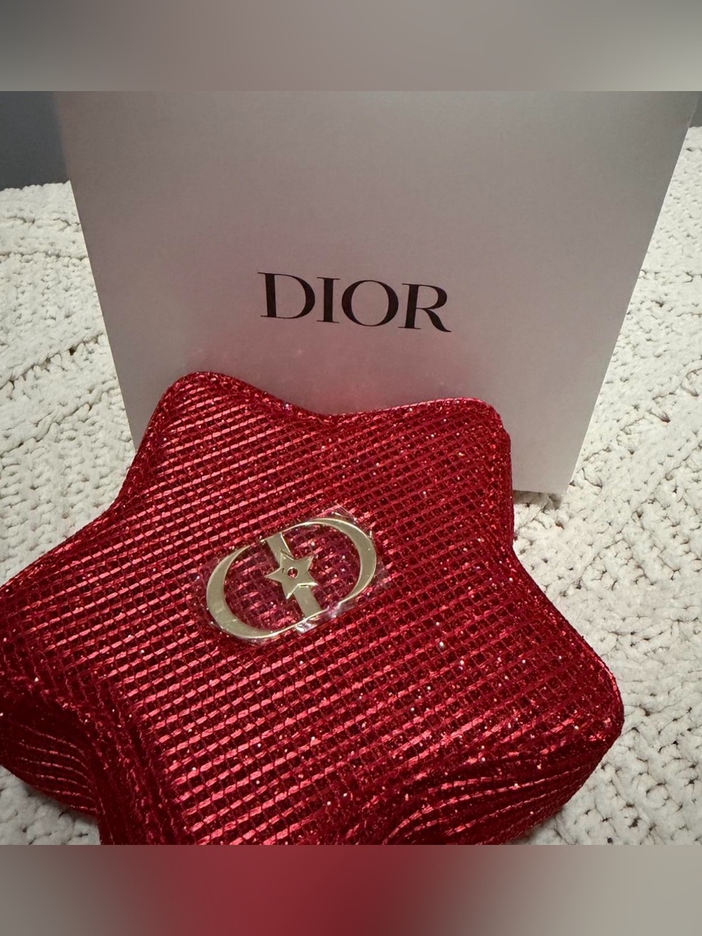Dior GWP✨❤️💛Red Glitter Star-Shaped Clutch with Gold CD Emblem
